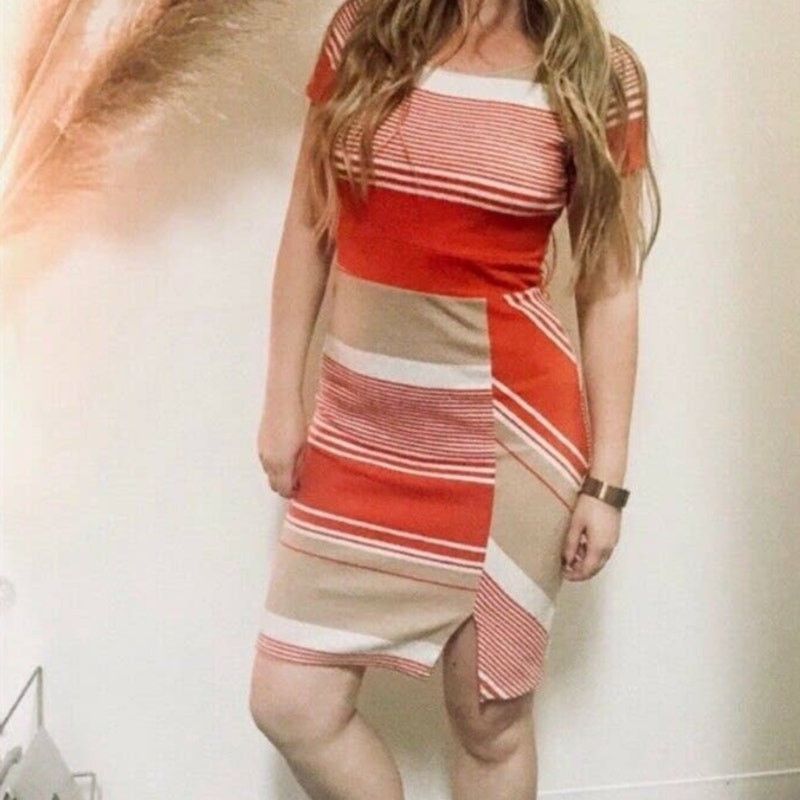 ANTHROPOLOGIE LILKA Sorella Red Tan White Crew Striped Dress