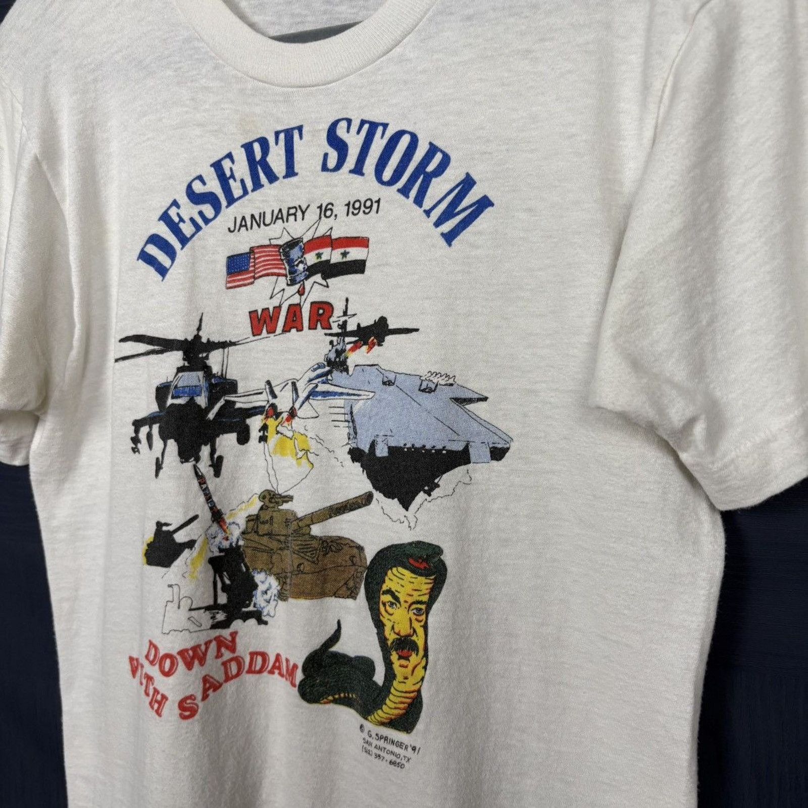 Vintage 🇺🇸1991 DESERT STORM DOWN WITH SADDAM T Size US S / EU 44-46 / 1 - 2 Thumbnail