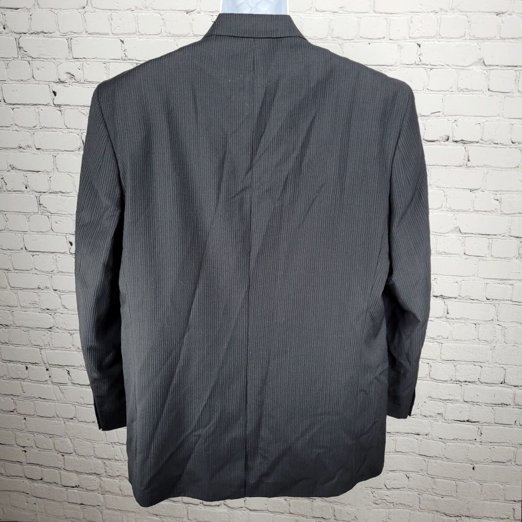 Chaps Chaps Black Wool Blend Pinstriped 2 Button Vented Notch Blazer Sport Coat 46L Mens Size 46R - 2 Thumbnail