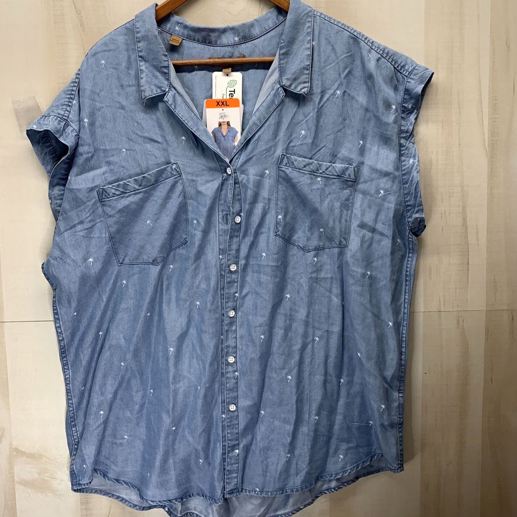 Vintage JACHS Girlfrien Denim Palm Tree Sleeveless Button-Up Shirt NWT 2XL Blue Womens Shirt Size XXL / US 16-18 / IT 52-54 - 2 Thumbnail