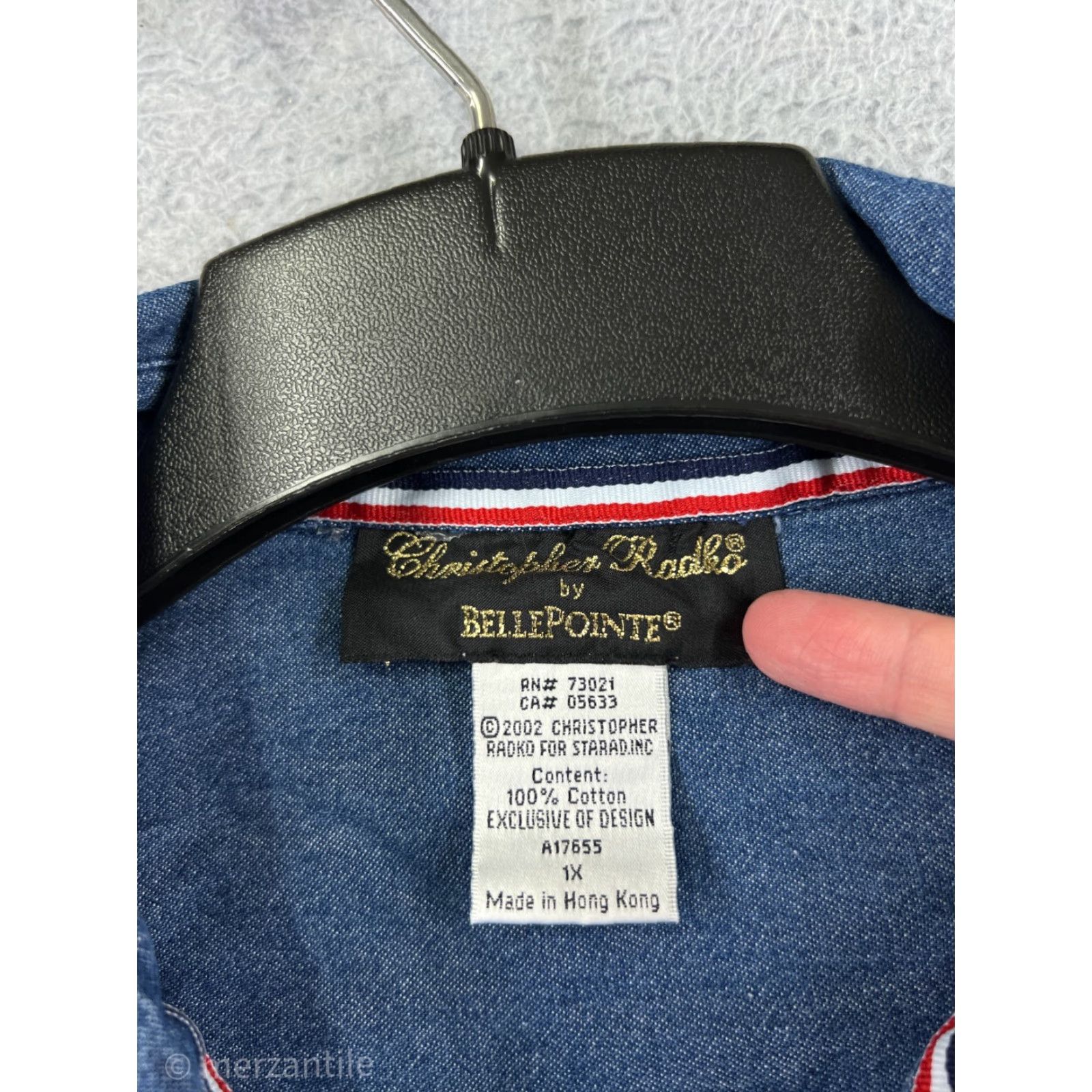 Denime VINTAGE Christopher Radko Shirt Womens 1X Blue Denim American Flag Patriotic Size XL / US 12-14 / IT 48-50 - 4 Thumbnail