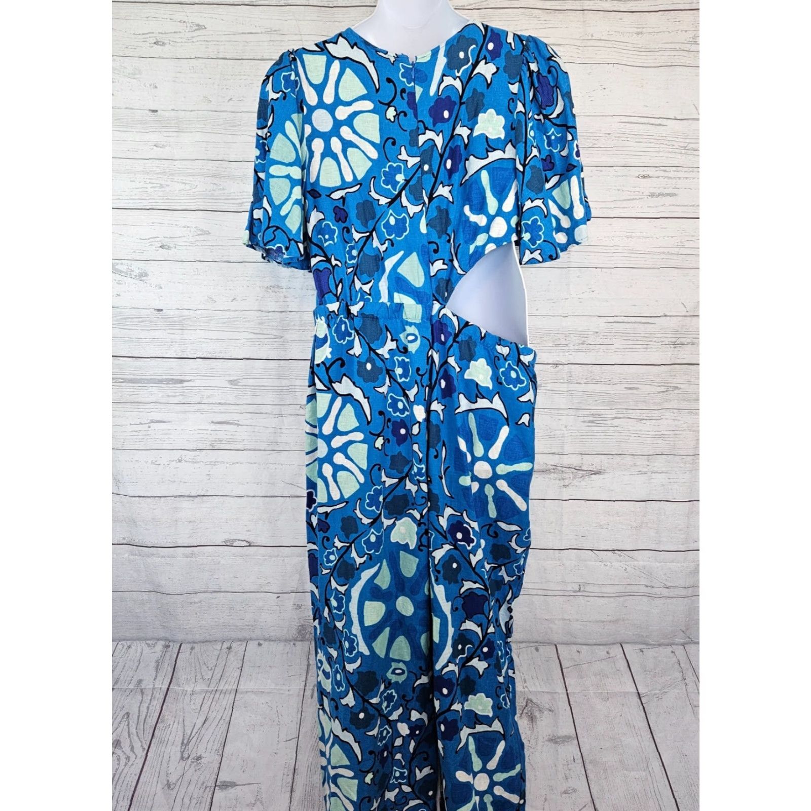 RHODE Rhode x Target Womens Jumpsuit One-Piece Plus 2XL Blue Linen Blend Zinnia Floral Adults Womens Size 40" / US 18 - 3 Thumbnail