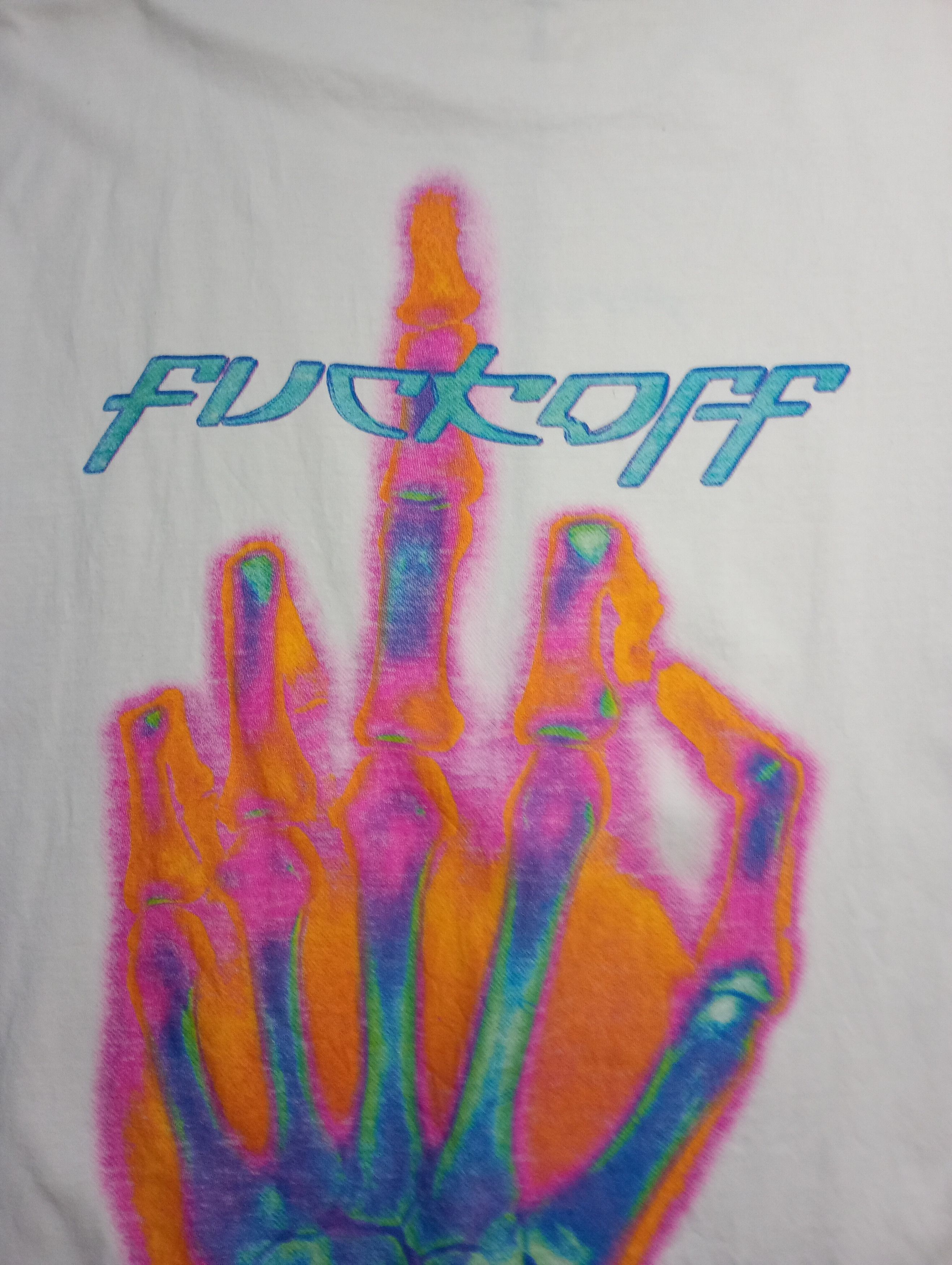 Other Fuck Off Sceleton Hand Printed T-Shirt Size US XL / EU 56 / 4 - 12 Thumbnail
