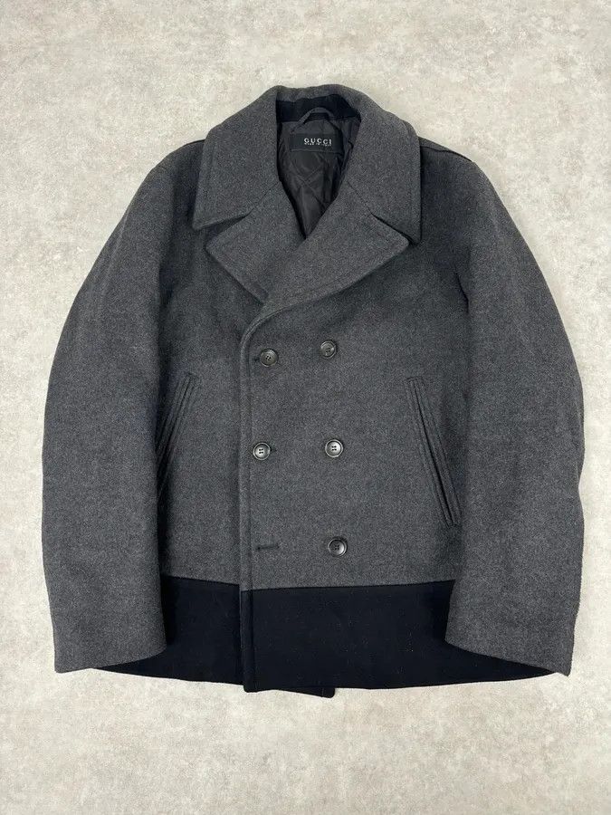 Gucci 2010s Gucci Grey Wool Double-Breasted Contrast Hem Jacket Size US L / EU 52-54 / 3 - 1 Thumbnail