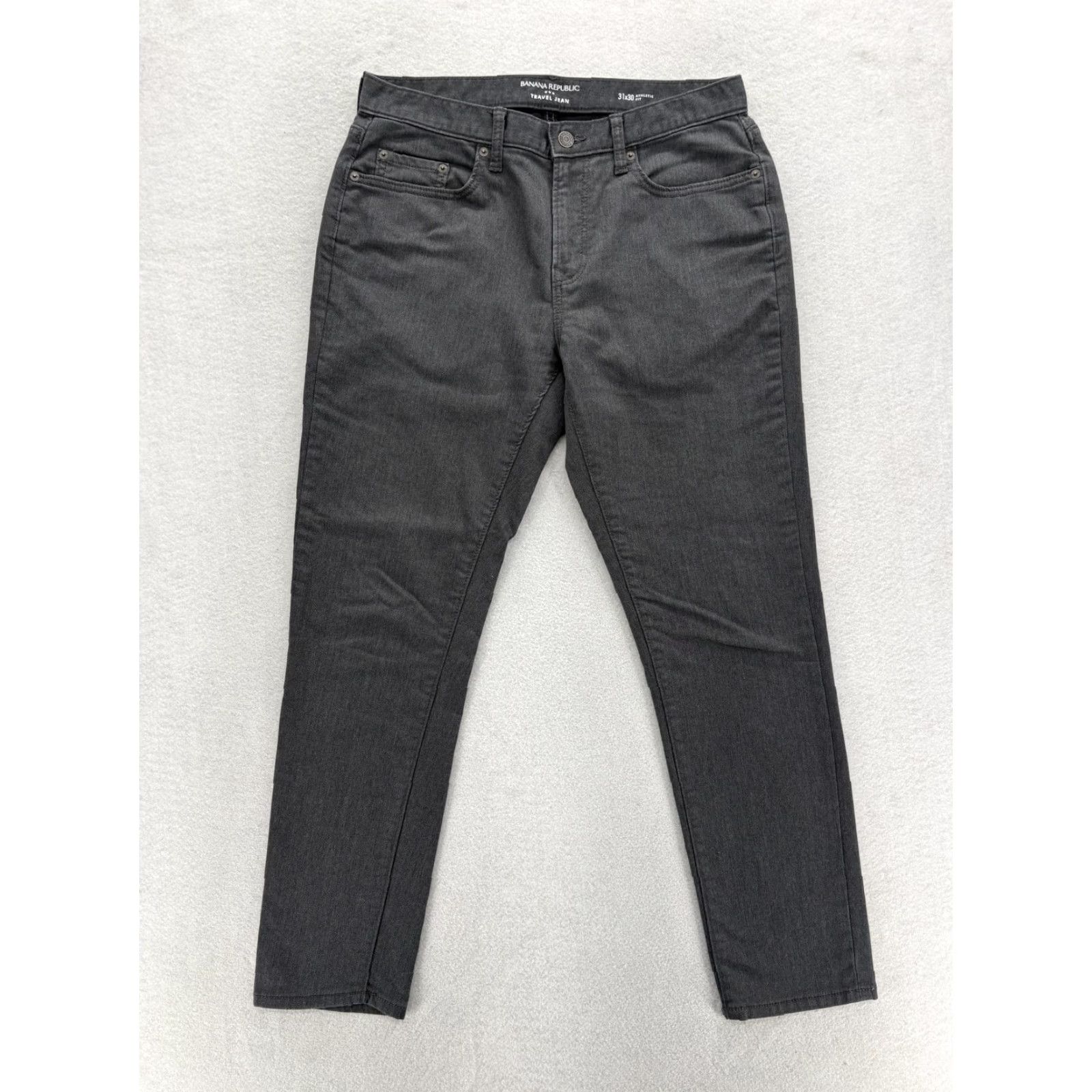 Banana Republic Banana Republic Travel Jeans Mens 31x28 Charcoal Athletic Stretch Denim Tapered Jeans Clothing Mens Banana Republic Travel Jean Charcoal Gray 90s? Size US 31 - 2 Thumbnail