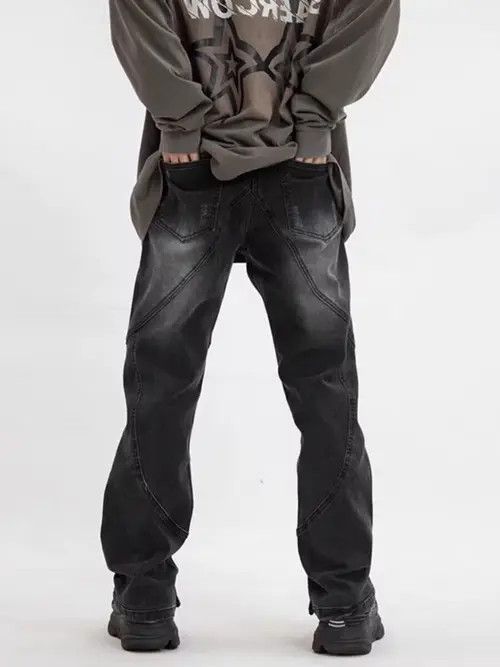 VIBE Black heavyweight micro-flare buttoned wide-leg jeans Size US 34 / EU 50 - 2 Thumbnail