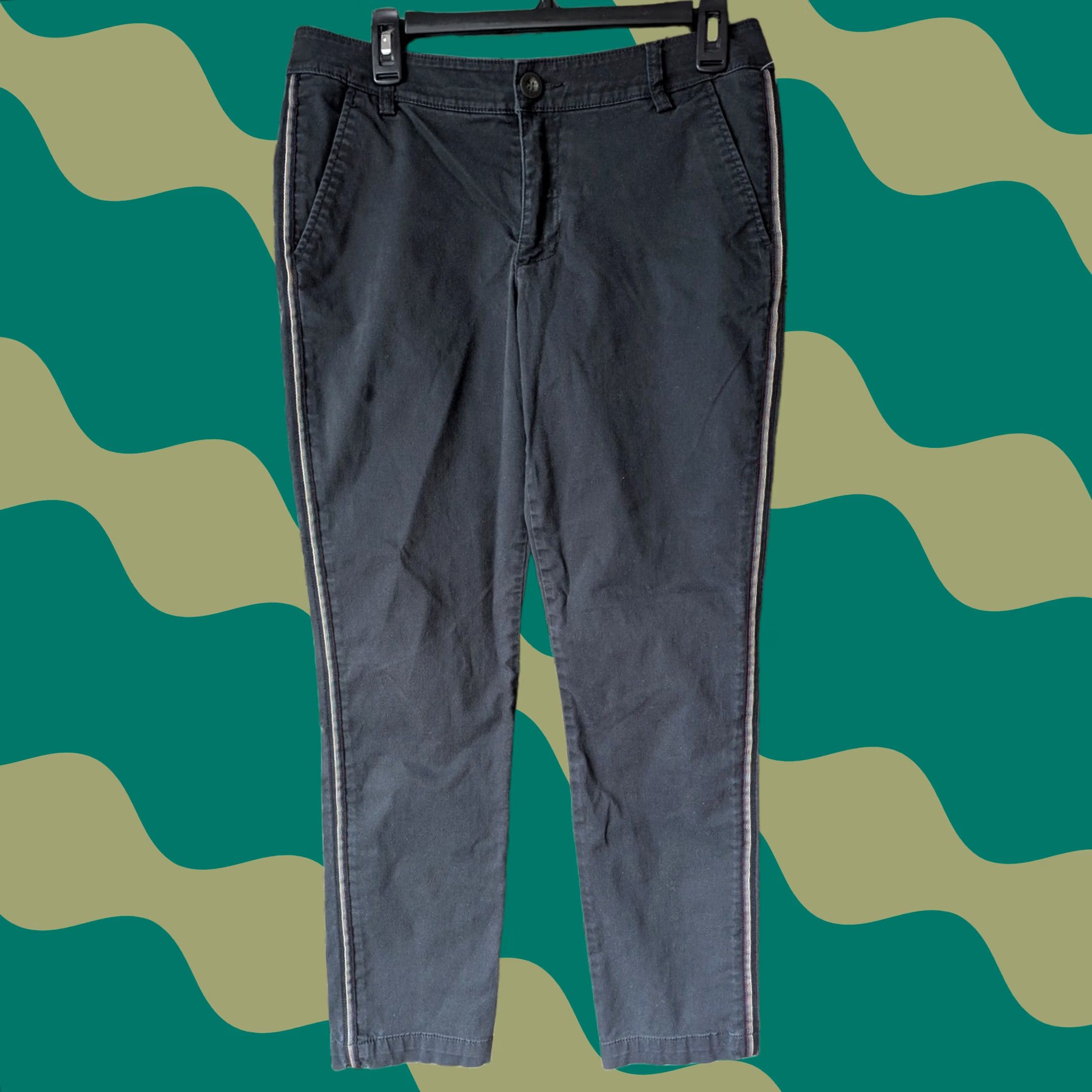 Vintage Cabi Charcoal Gray Rainbow Side Stripe Pants Womens 6 Casual Workwear Slim Tapered Front Flat Front Pockets Button Zip Size 28" / US 6 / IT 42 - 1 Thumbnail