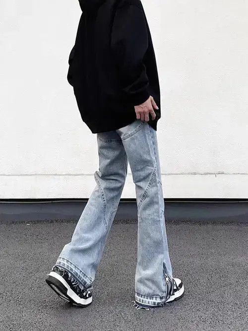 Japanese Brand × Jean Street water washing irregularly bright line wide -leg jeans Size US 32 / EU 48 - 4 Thumbnail