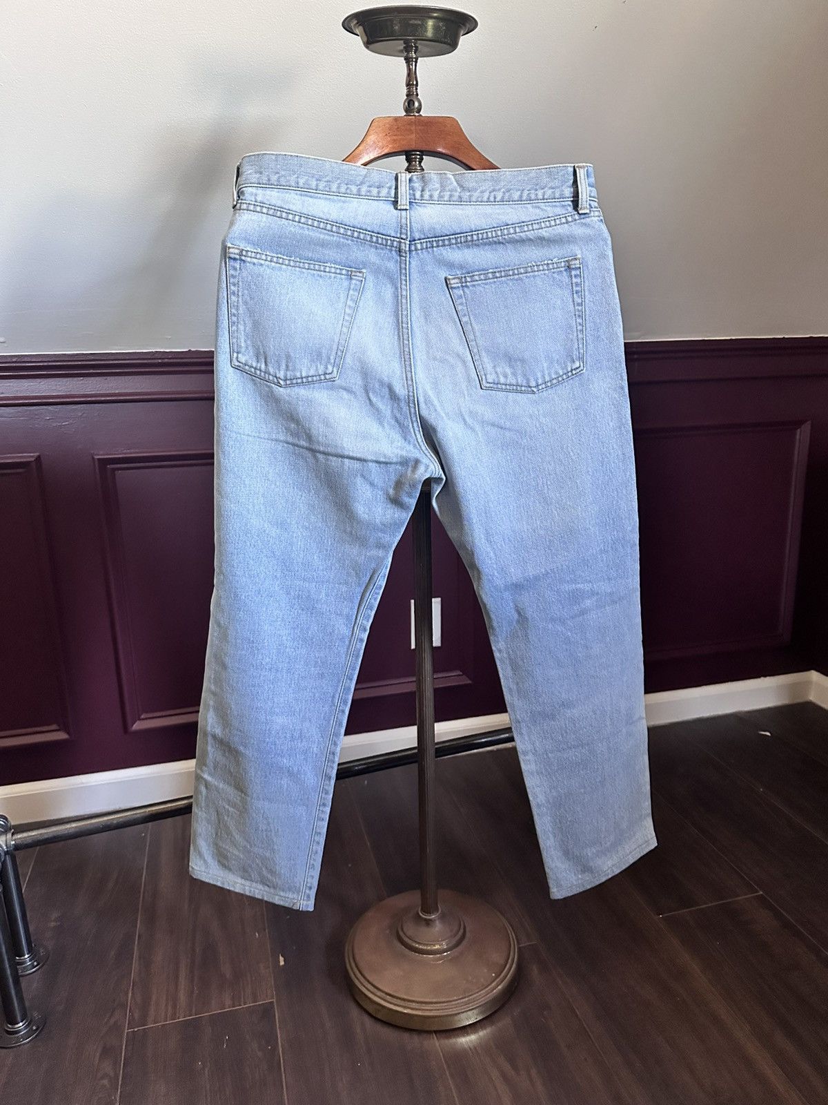 Saint Laurent Paris Japanese light wash logo stitched straight cropped jeans Size US 31 - 8 Thumbnail