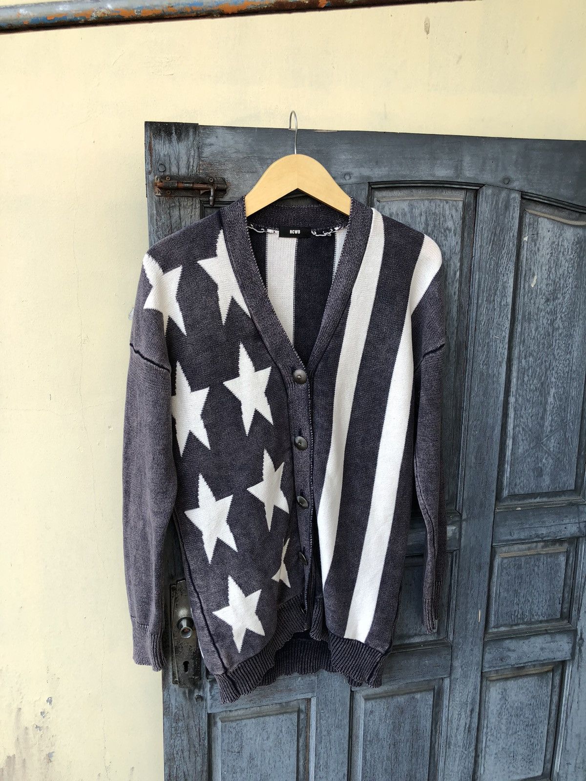 Japanese Brand Rodeo Crowns Japanese Free Size Knit Cardigan Stars Stripes Size US M / EU 48-50 / 2 - 3 Thumbnail