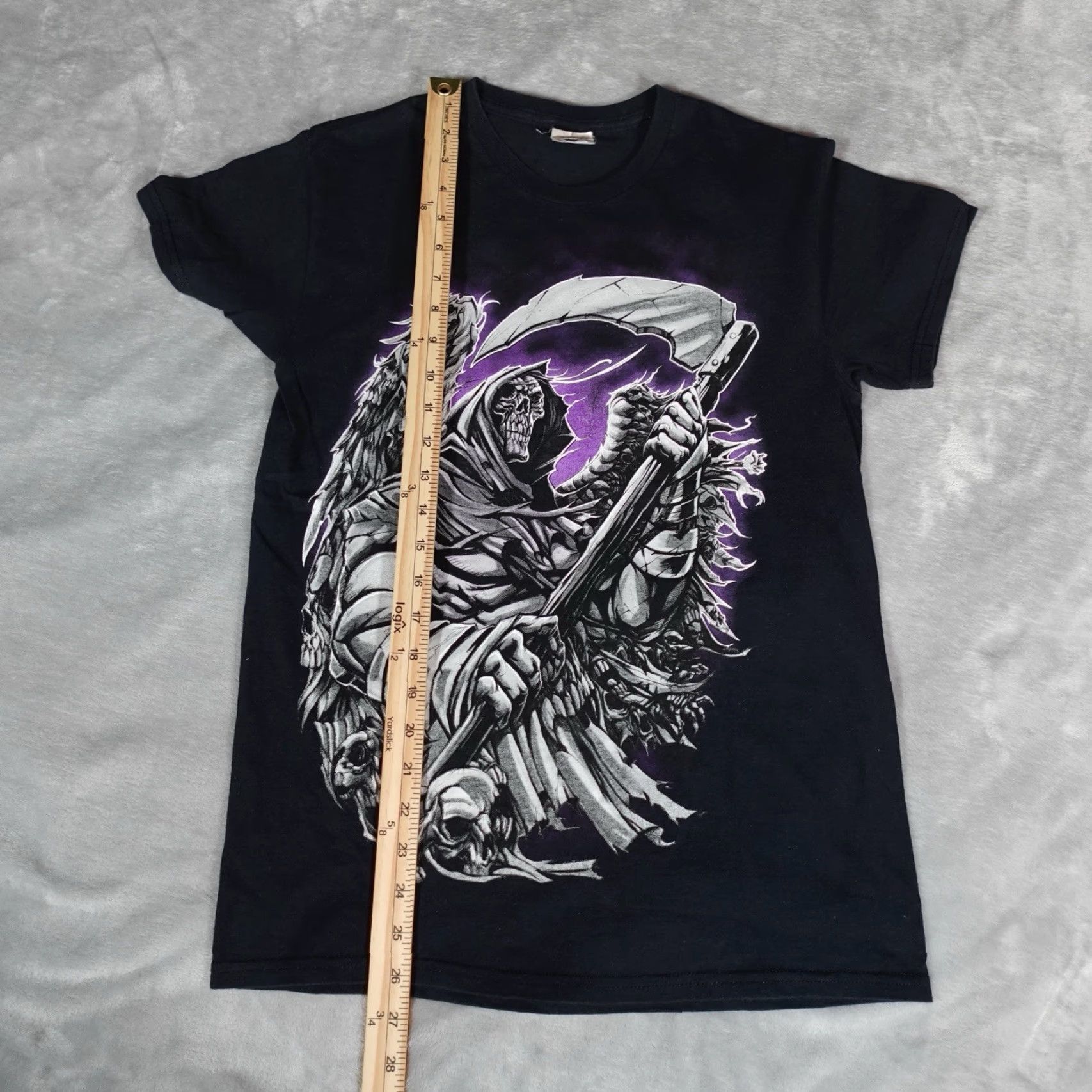 Gildan GILDAN Grim Reaper Wings Graphic T-Shirt Mens S Faded Black Grunge Style Size US S / EU 44-46 / 1 - 5 Thumbnail