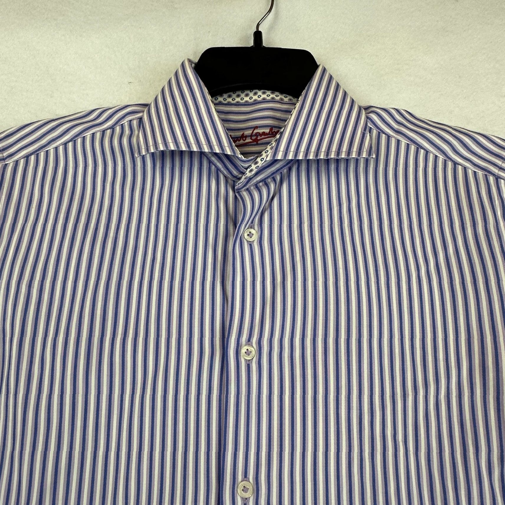 Robert Graham Robert Graham Shirt Mens Medium Purple Blue Stripe Contrast Cuff Cotton 15.5 39 Size US M / EU 48-50 / 2 - 4 Thumbnail