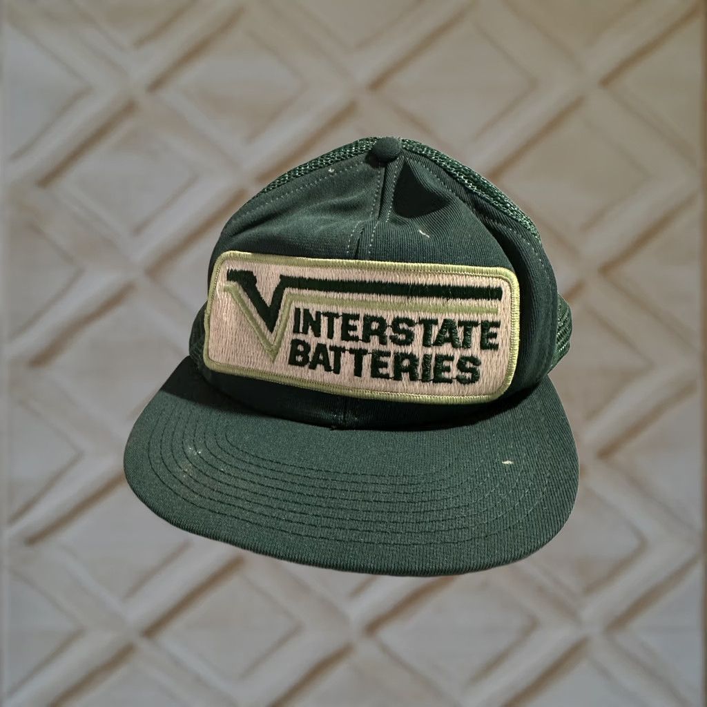 Vintage VINTAGE Interstate Batteries SnapBack Hat Green Mens One Size Distressed Size ONE SIZE - 1 Thumbnail