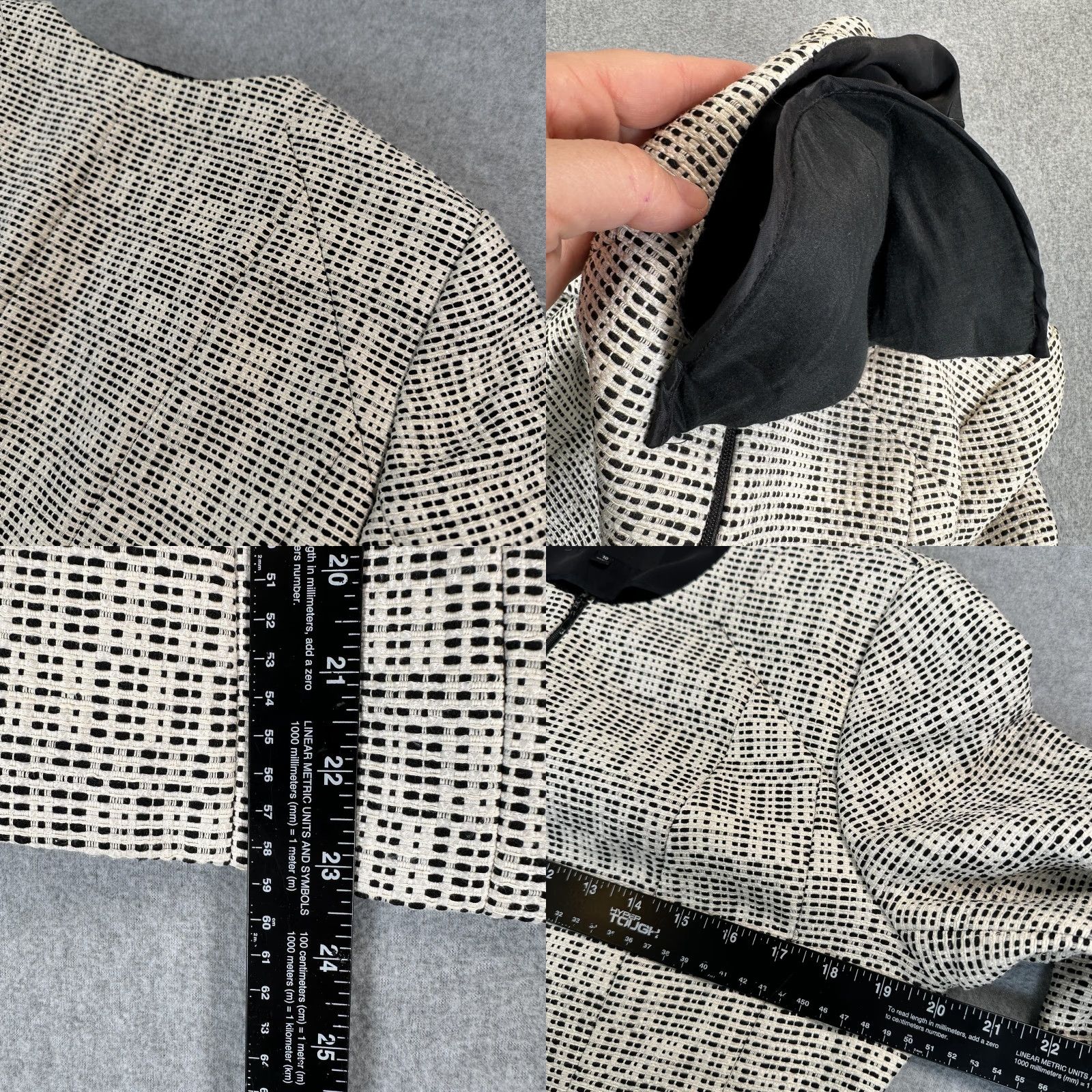 Vintage Lafayette 148 New York Jacket Womens 10 White Tweed Collarless Full Zip Geometric Size L / US 10 / IT 46 - 8 Thumbnail