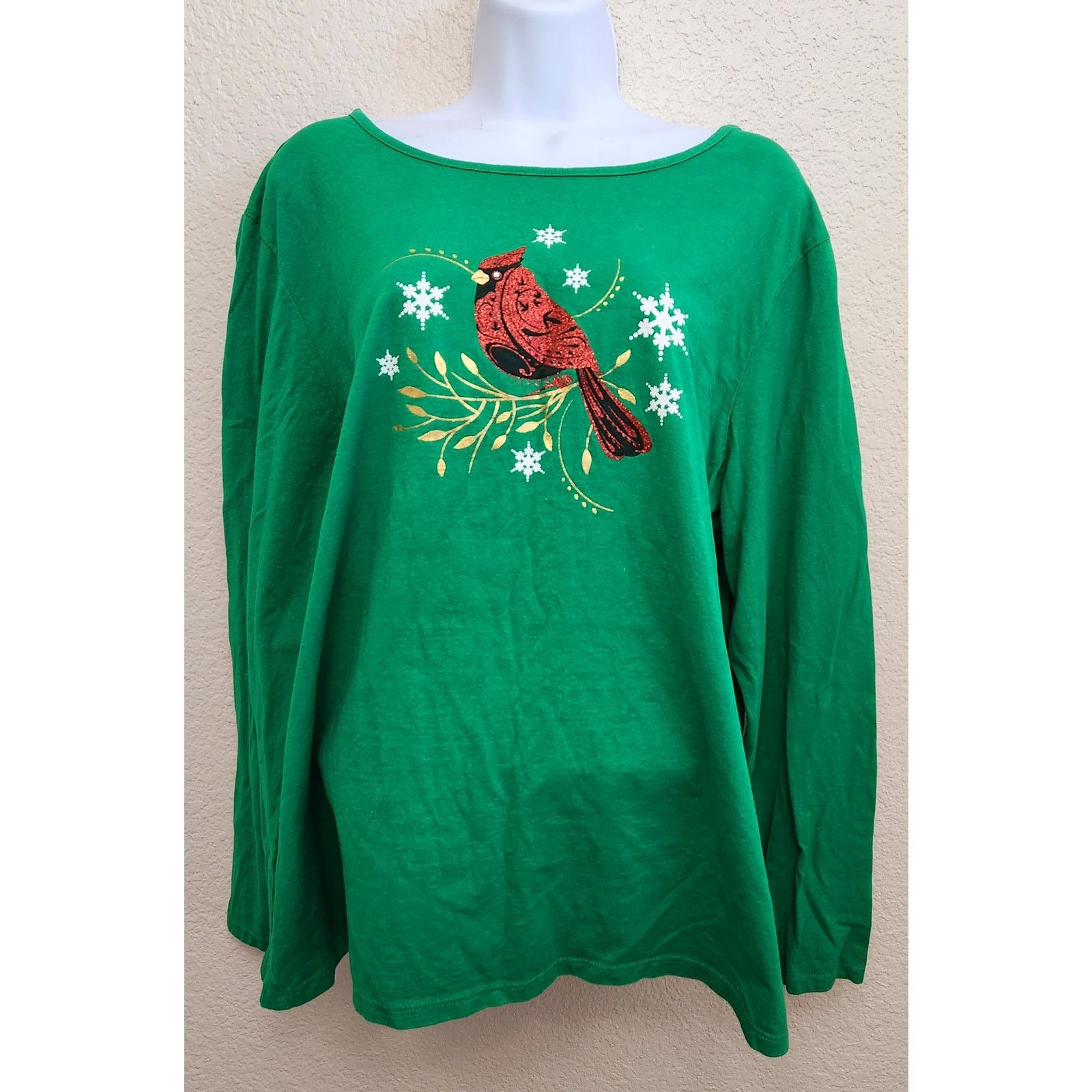 Other Green Red Cardinal Snow Flakes Graphic Top 2X 18W 20W Plus Size XXL / US 16-18 / IT 52-54 - 1 Thumbnail