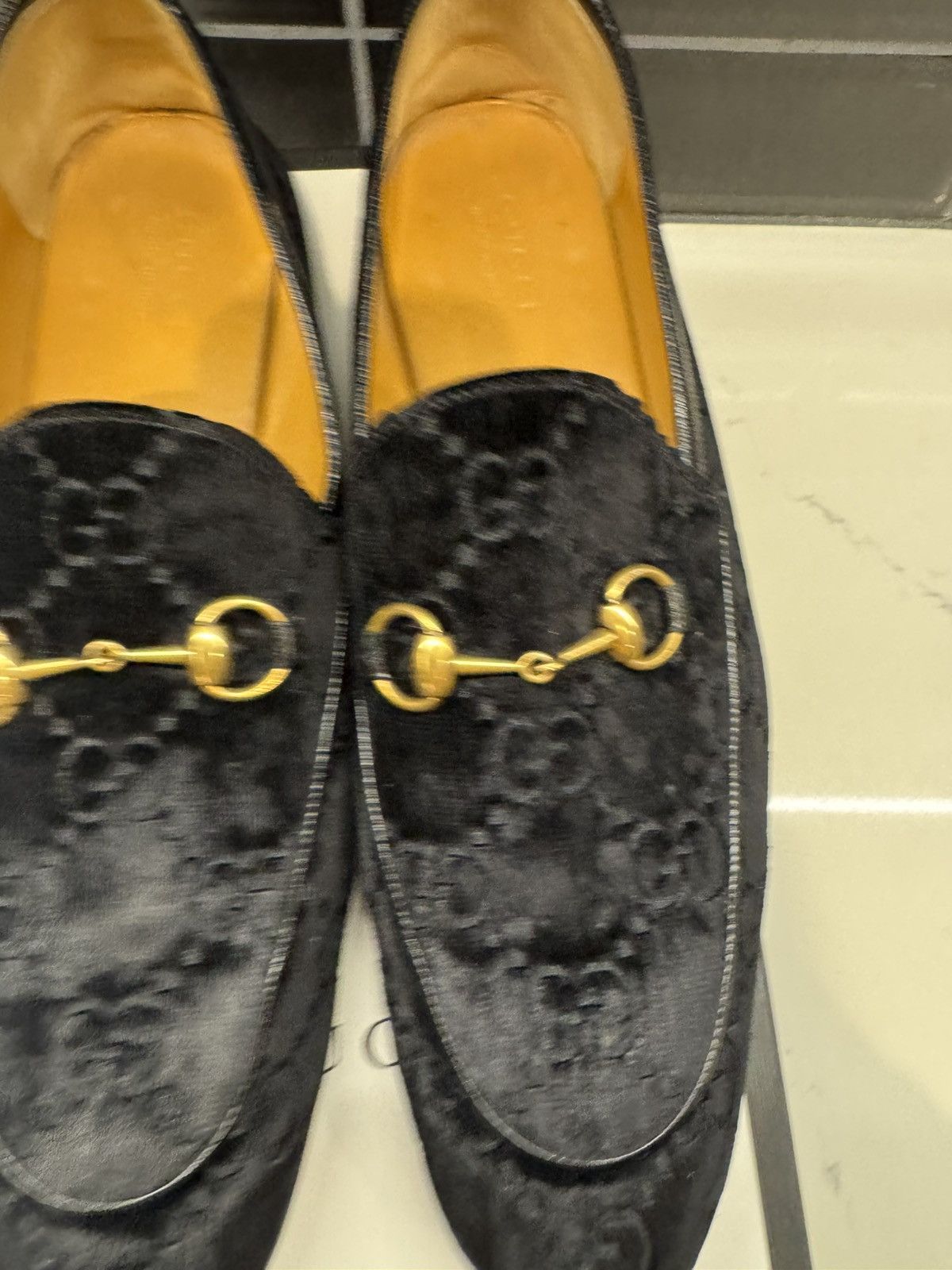 Gucci Gucci JordaanGG Velvet Loafers Black Monogram Gold Horsebit Size US 13 / EU 46 - 9 Thumbnail
