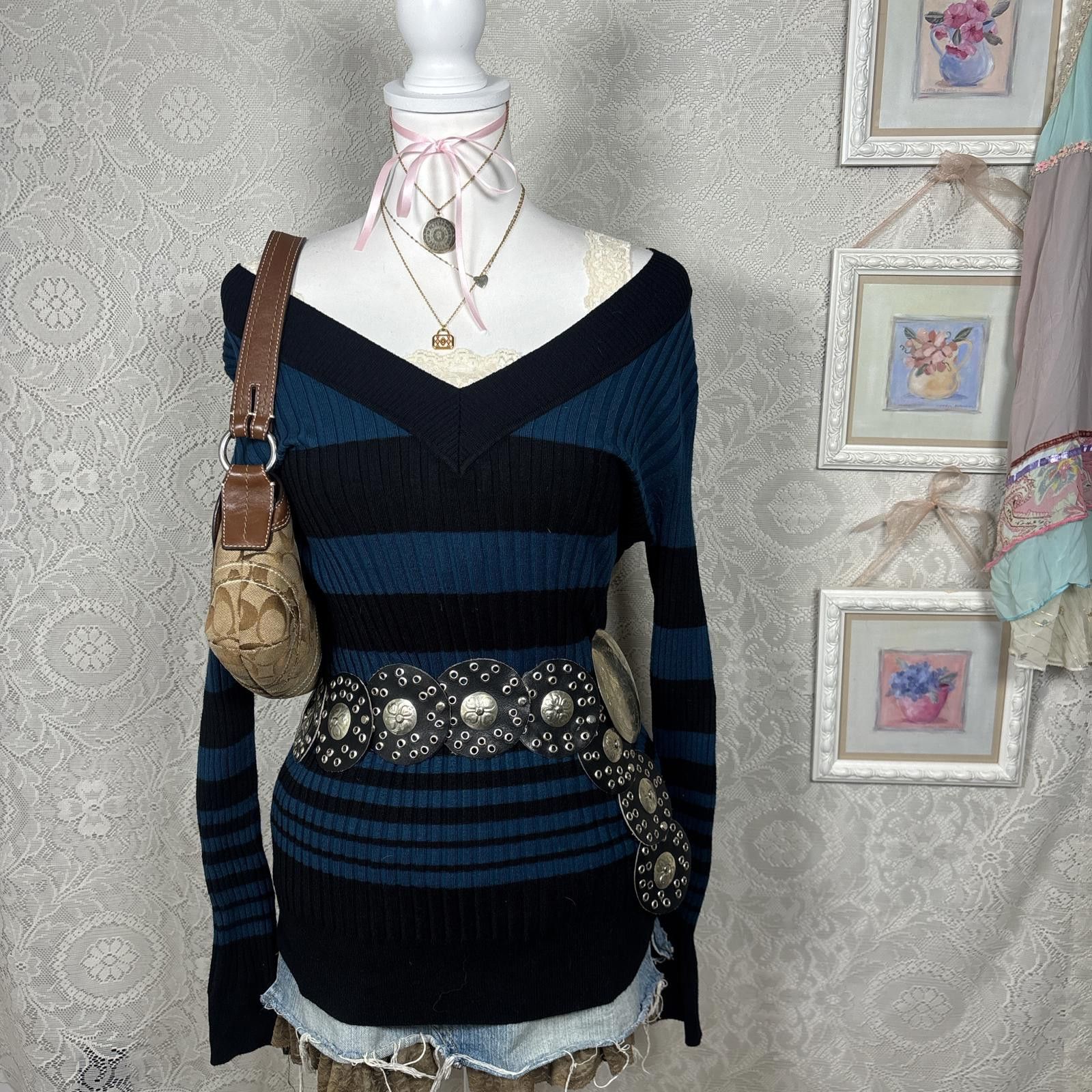 Other y2k fitted deadstock striped grunge sweater Size XL / US 12-14 / IT 48-50 - 2 Thumbnail