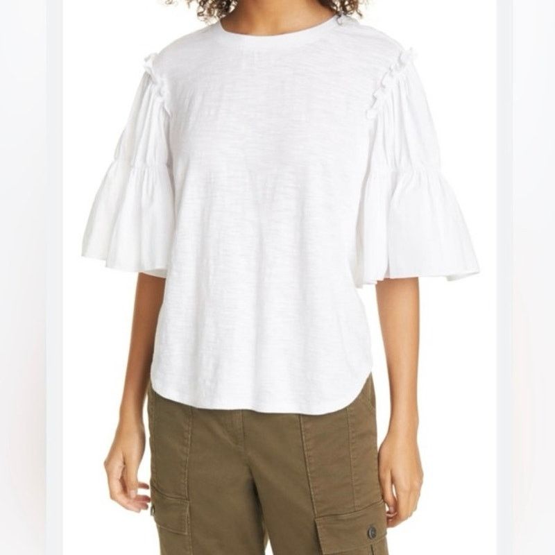 Cinq a Sept CINQ A SEPT Hailey Ruffle Top White Size Small 100% Cotton Size S / US 4 / IT 40 - 1 Thumbnail