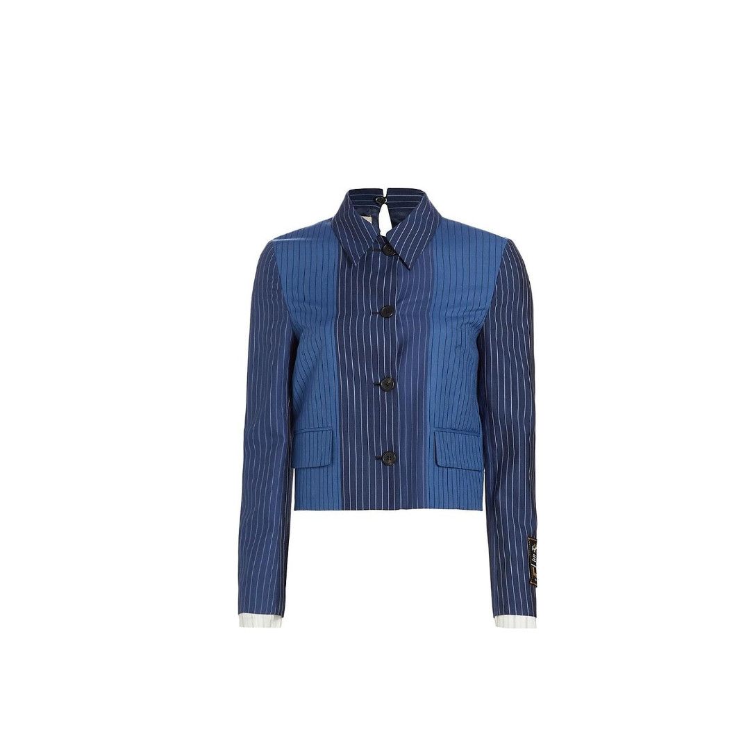 Marni o1f1d3z0525 Pinstriped Wool Cropped Jacket in Blue Size M / US 6-8 / IT 42-44 - 1 Thumbnail