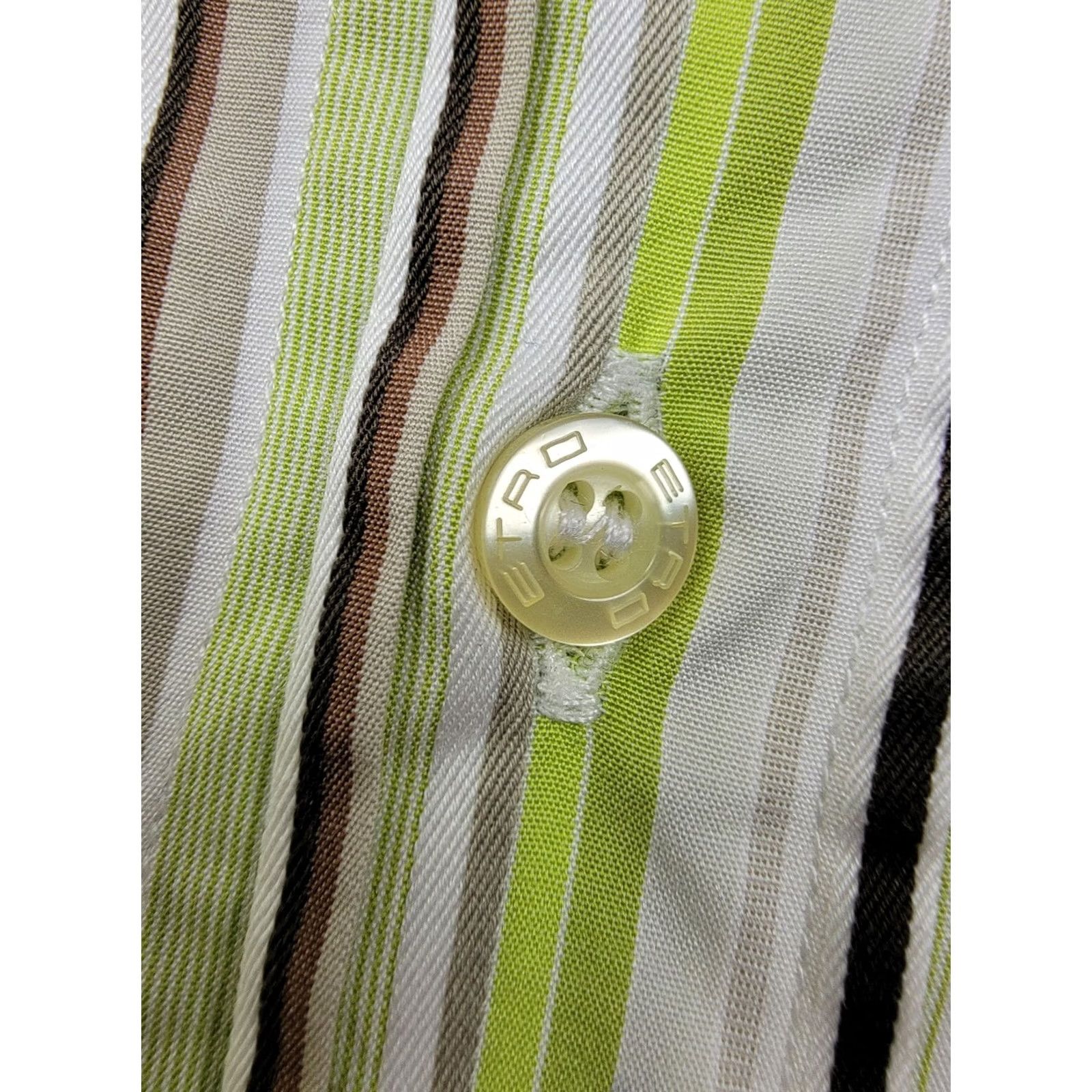 Etro Etro Milano Shirt Mens 44 Green White Brown Stripes Button Up Made in Italy Size US XXL / EU 58 / 5 - 3 Thumbnail