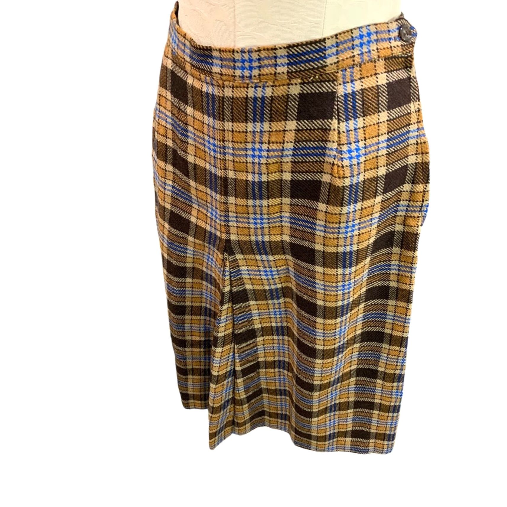 Vintage VINTAGE Small 1970s Wool A-Line Plaid Skirt Front Pleat Union Label Side Zip SKIRT Women S Brown Short Size S Size 28" / US 6 / IT 42 - 4 Thumbnail