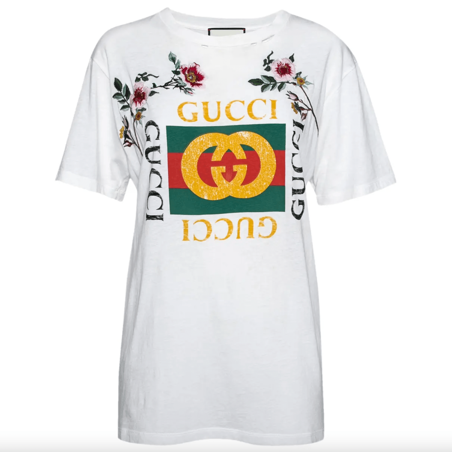 Gucci $785 Floral Embroidered Distressed Graphic Print T-Shirt Size L / US 10 / IT 46 - 2 Thumbnail