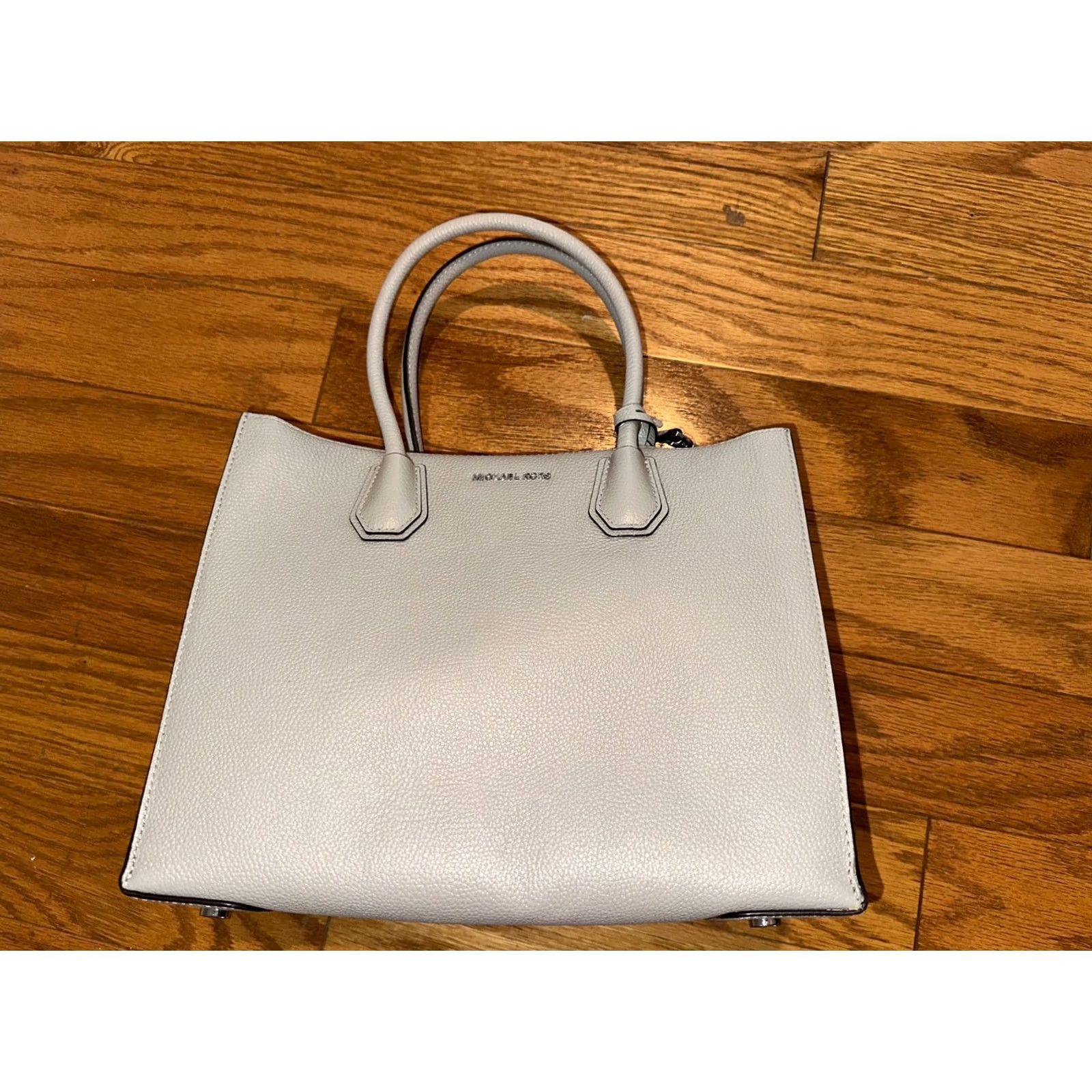 Michael Kors Michael Kors Mercer Pearl Gray Convertible Pebbled Leather Accordion Tote Bag Women Size ONE SIZE - 7 Thumbnail