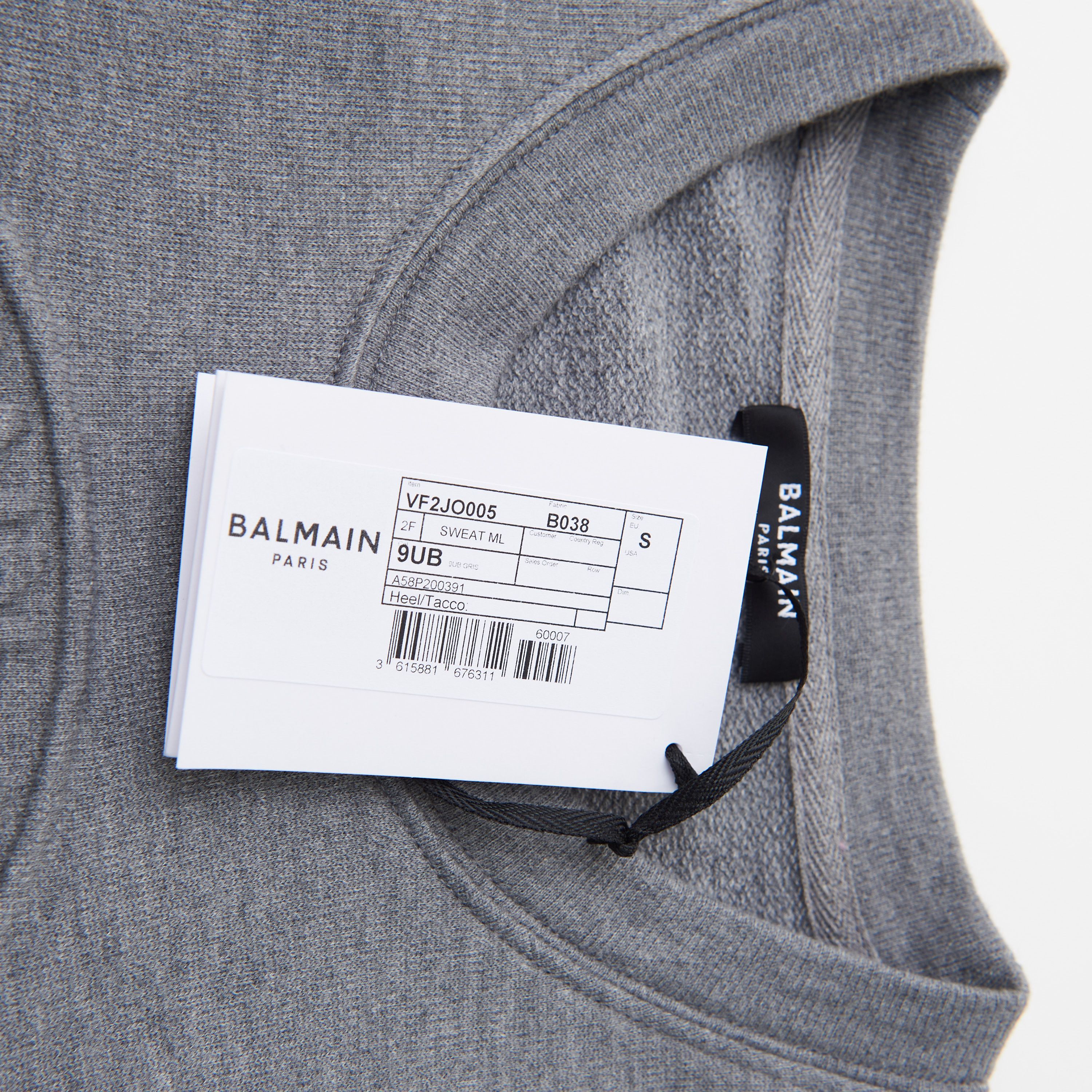 Balmain Cropped Heather Gray Sweatshirt With Embossed Balmain Logo Size XL / US 12-14 / IT 48-50 - 6 Thumbnail