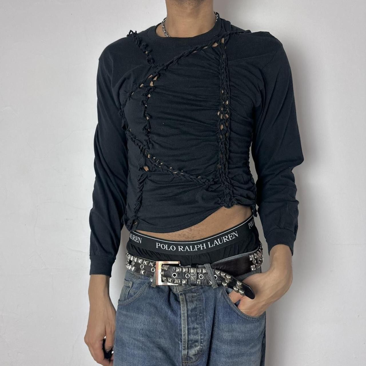 Gildan ASTROBOI* 'Svart' Black Braided Long Sleeve T-shirt - Large Size US L / EU 52-54 / 3 - 6 Thumbnail