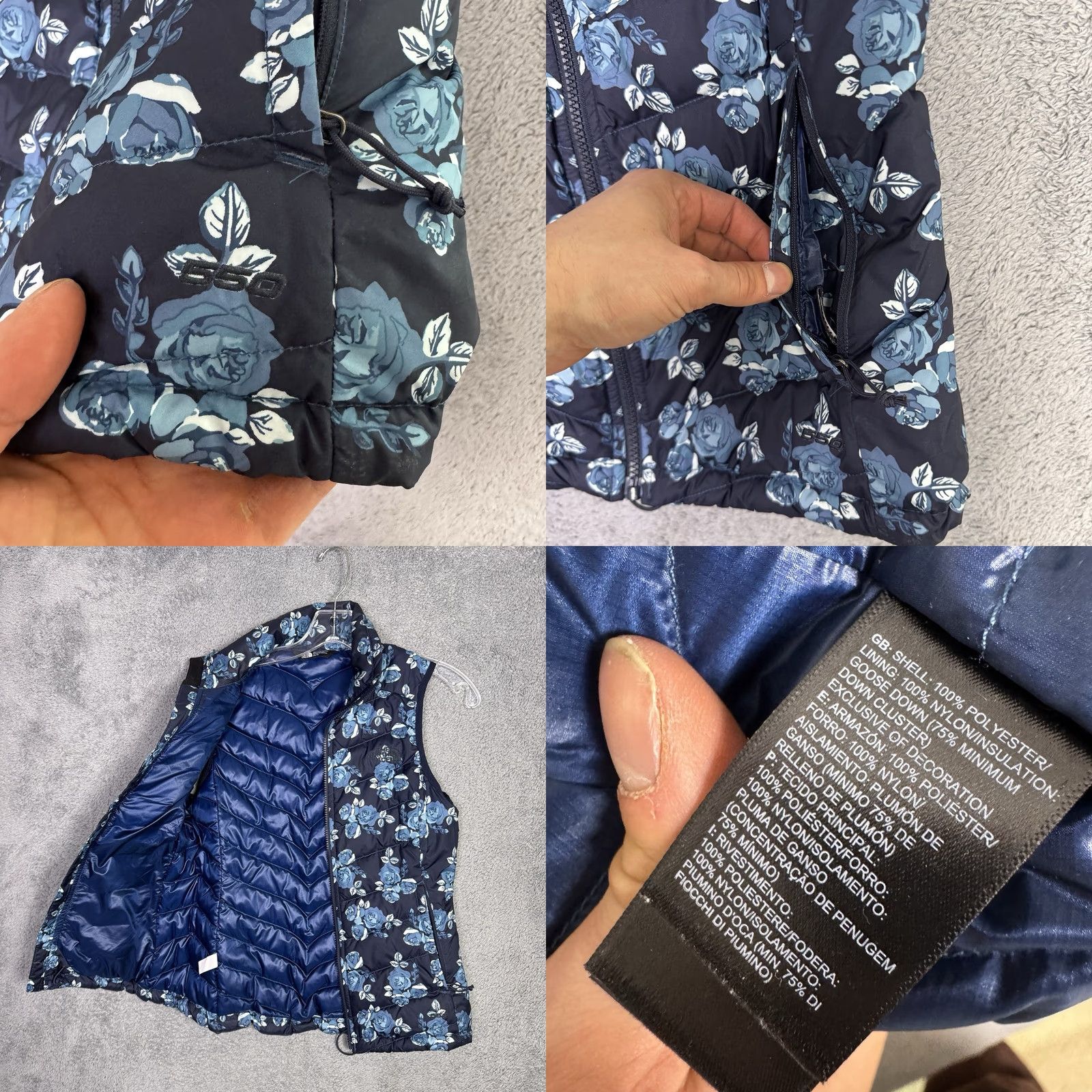 The North Face VINTAGE The North Face Puffer Vest 550 Goose Down Womens XS Blue Floral Zip Flare Size XS / US 0-2 / IT 36-38 - 8 Thumbnail