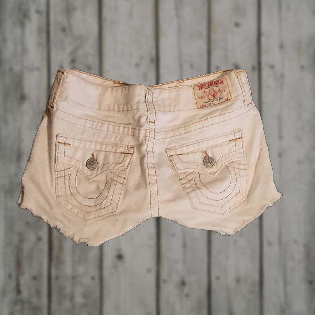 J Brand TRUE RELIGION JOEY CUT-OFF SHORT With CRYSTALS Woman SZ 27 OPTIC WHITE Size 27" / US 4 / IT 40 - 1 Thumbnail