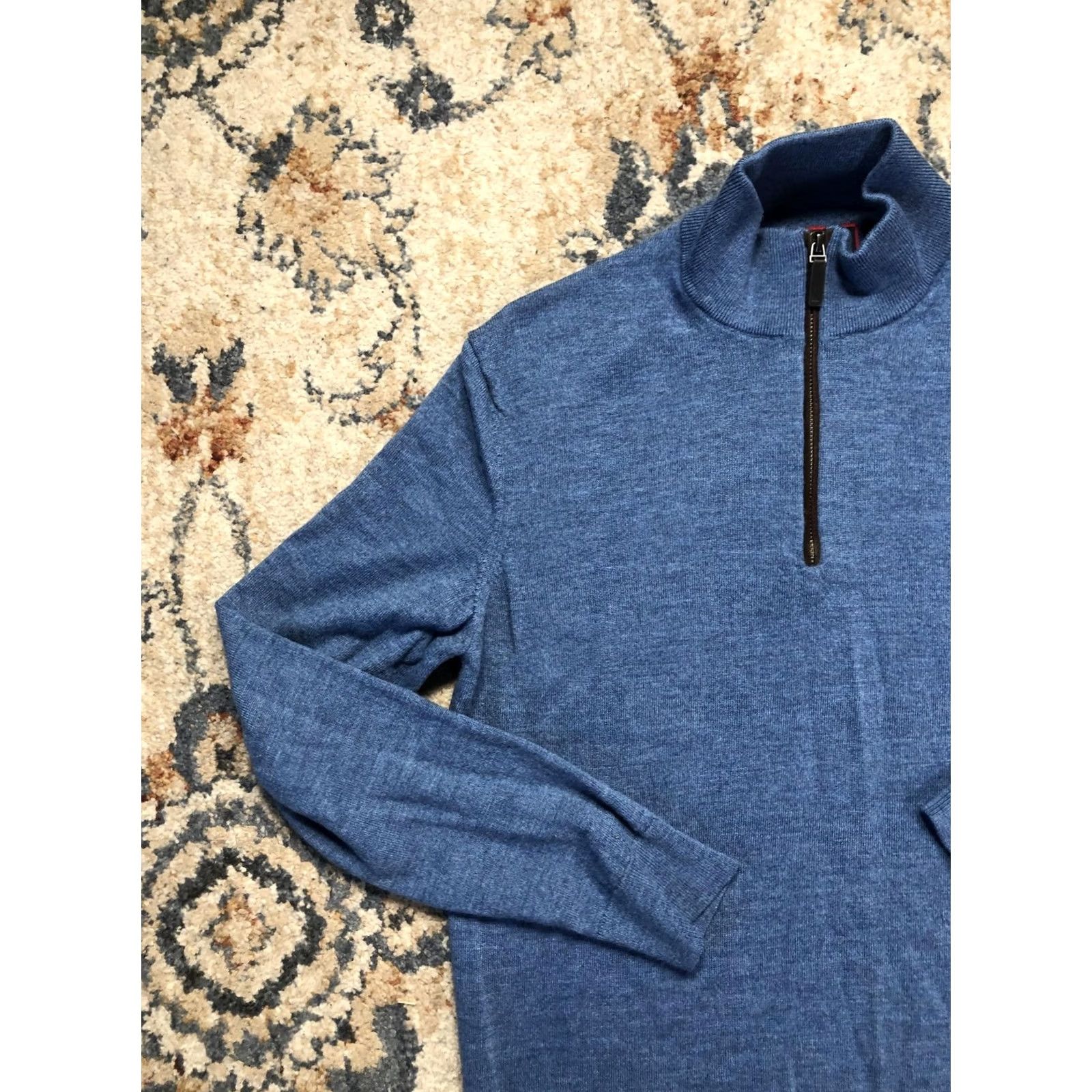UNTUCKit UNTUCKit Mens Sweater Blue Merino Wool 1/4 Zip Mock Neck Knit Pullover Medium Size US M / EU 48-50 / 2 - 3 Thumbnail