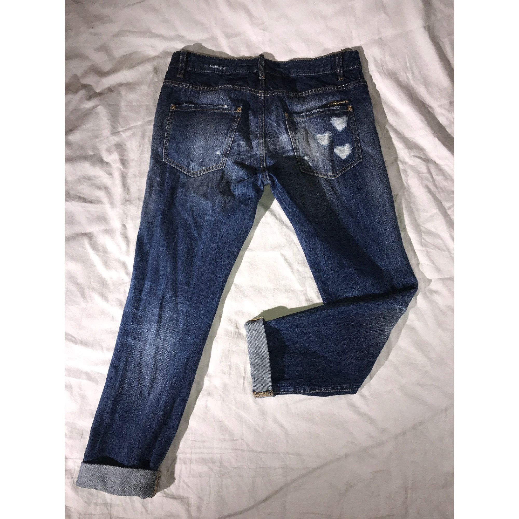 Dsquared2 Dsquared2 Women's Blue Distressed Heart-Patterned Boho Jeans Size 36" / US 14 / IT 50 - 2 Thumbnail