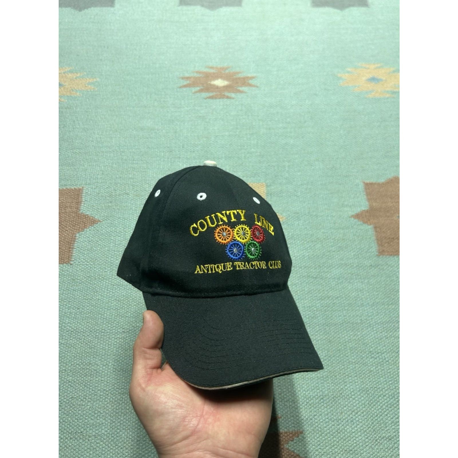Vintage VINTAGE Line Strapback Hat Cap County Line Antique Tractor Club Adjustable Black Men Baseball Cap Adjustable Mens Size ONE SIZE - 2 Thumbnail