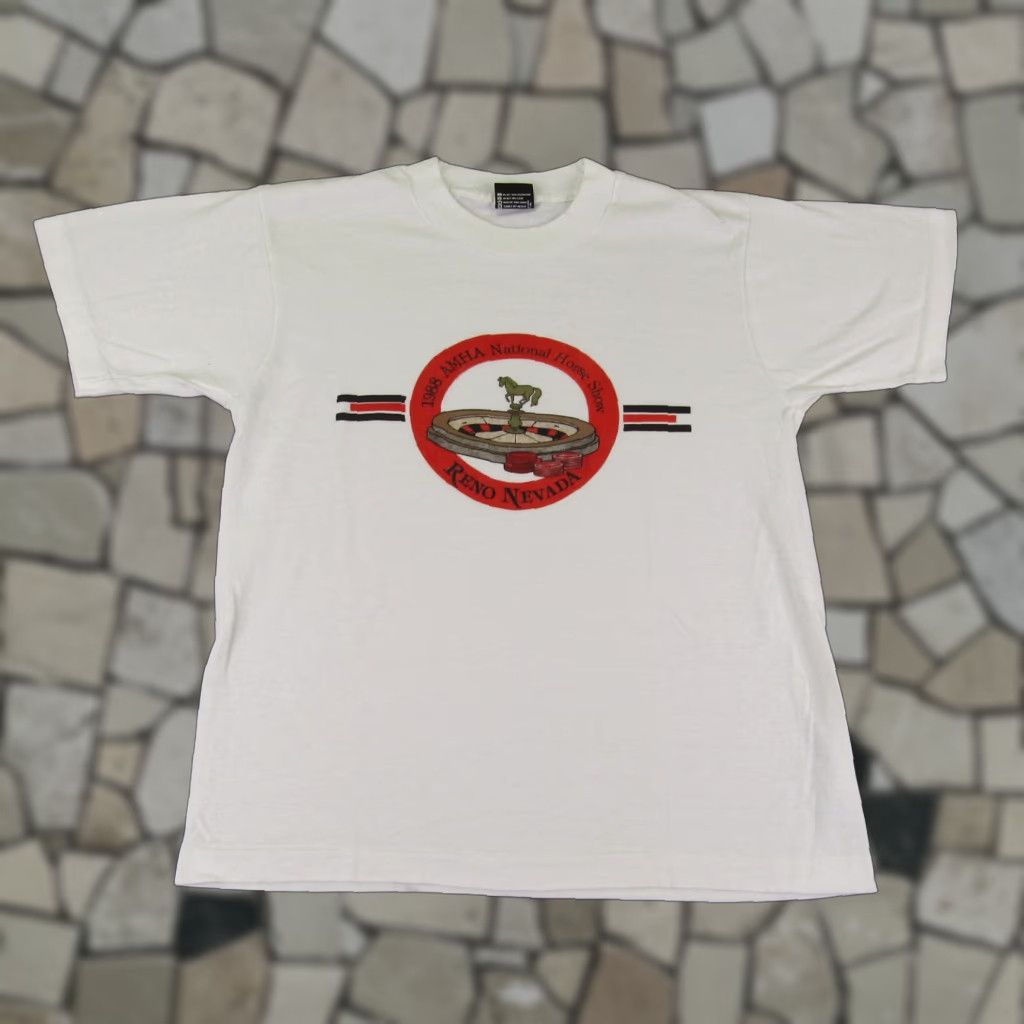 Vintage VINTAGE Screen Stars AMHA Pony Races 80s T-Shirt Men M White Short Sleeve Crew Neck Horse Logo Cotton Polyester Knit 80s Animals Size US M / EU 48-50 / 2 - 1 Thumbnail