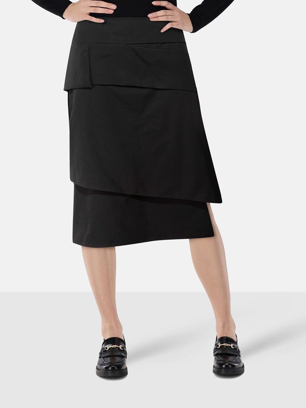 Tom Ford Black Asymmetrical Midi Skirt Size 32" / US 10 / IT 46 - 1 Thumbnail