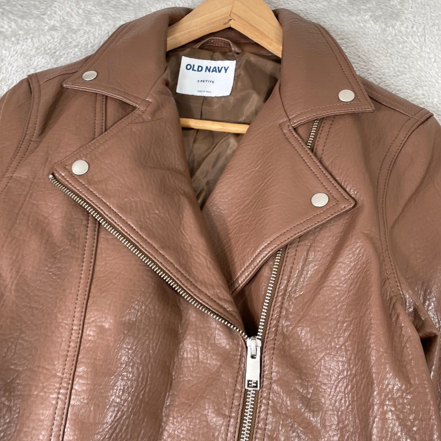 Old Navy Old Navy Moto Jacket Womens PS Small Brown Faux Leather Belted Biker Jacket Size S / US 4 / IT 40 - 5 Thumbnail