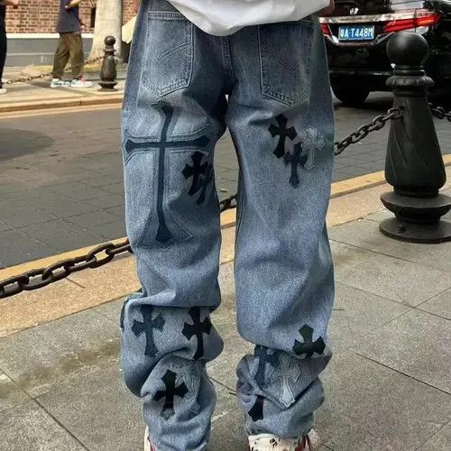 Japanese Brand Street style retro cross print straight jeans Size US 32 / EU 48 - 5 Thumbnail