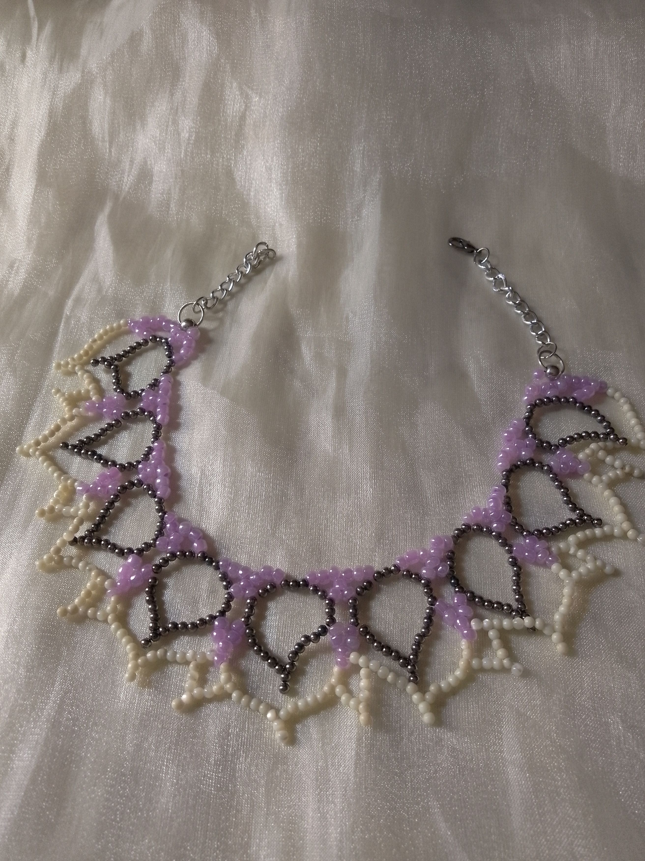 Handmade Necklace Netted Embroidered Glass Brass Elegant Size ONE SIZE - 2 Thumbnail