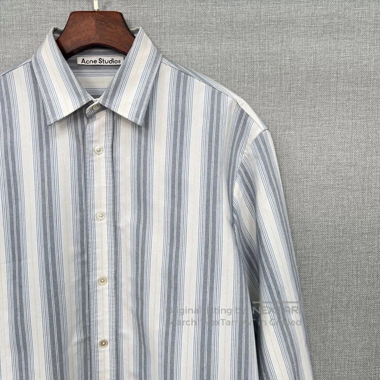 Acne Studios Acne Studios Gray-Blue Gold Stripe Shirt. Size US S / EU 44-46 / 1 - 3 Thumbnail
