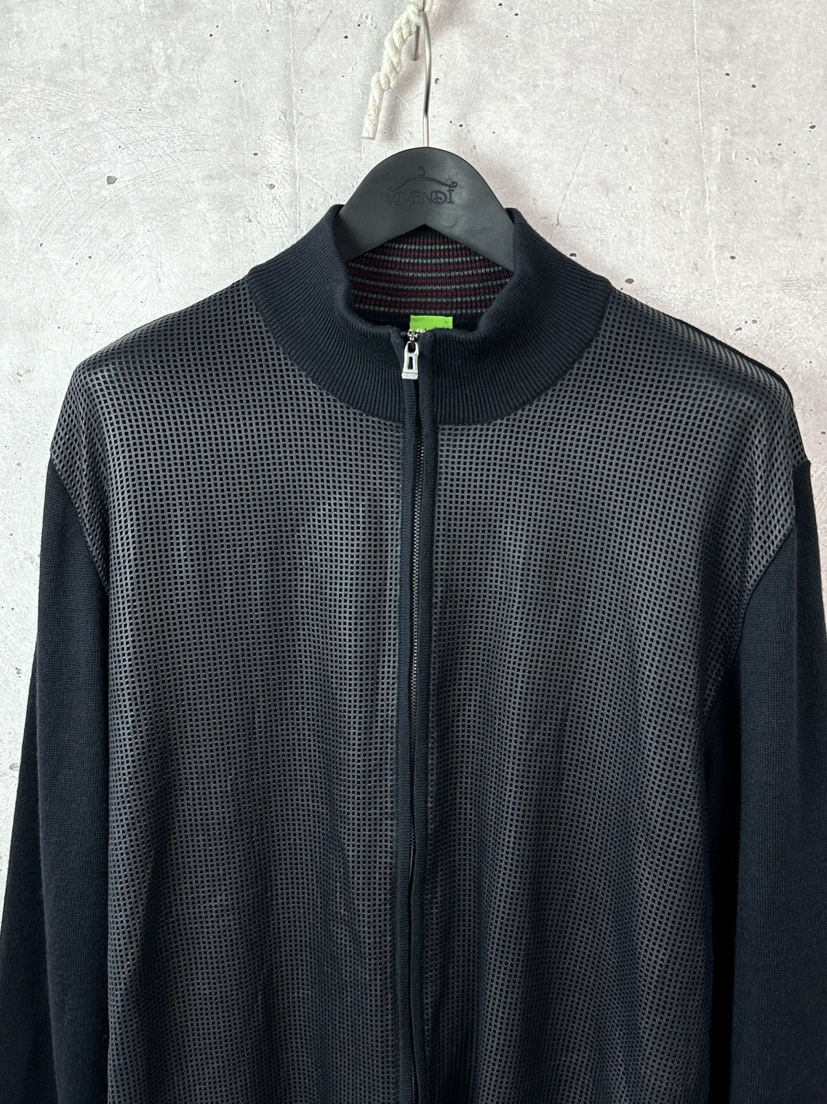 Hugo Boss Vintage Hugo Boss Leather-Wool Navy Blue Knit Bomber Jacket Size US XL / EU 56 / 4 - 7 Thumbnail