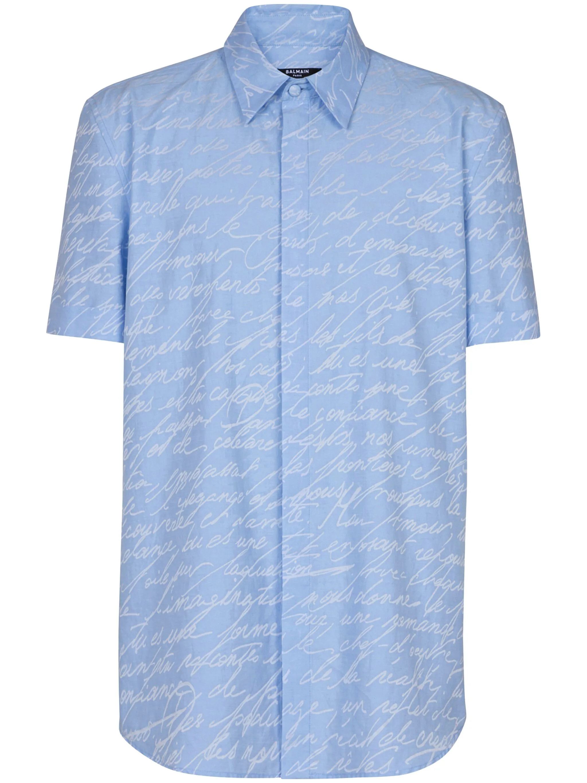 Balmain o1mt1gz0126 Love Letter Jacquard Short Sleeve Shirt in Blue Size US XL / EU 56 / 4 - 1 Thumbnail