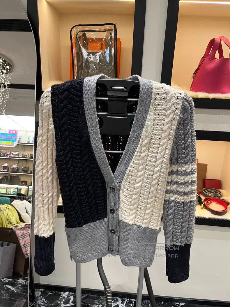 Thom Browne Thom Browne White, Gray, and Navy Three Color Plaid Stripe Size S / US 4 / IT 40 - 1 Thumbnail