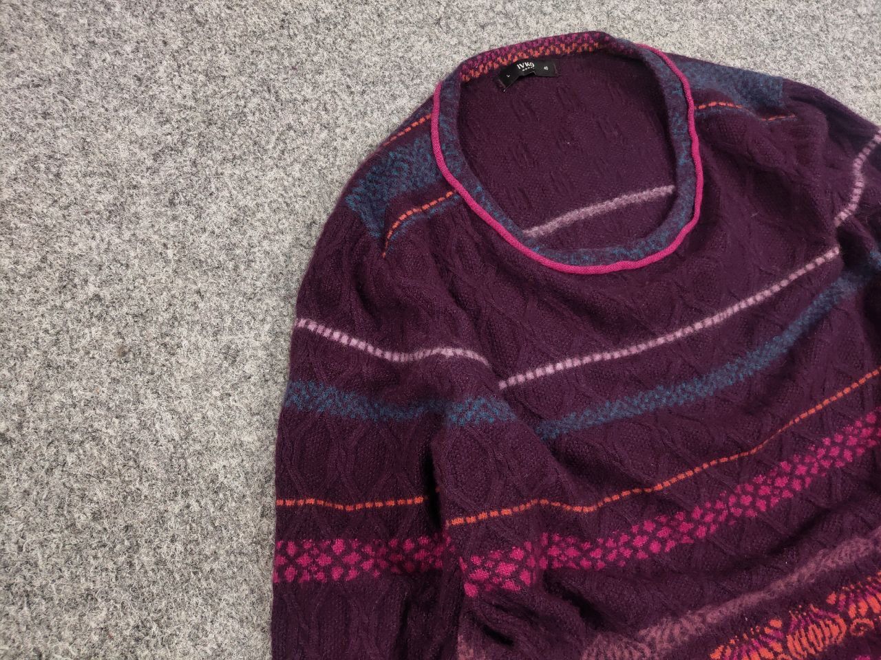Japanese Brand Ivko Structure pullover pattern Wool blackberry Sweater Size L / US 10 / IT 46 - 7 Thumbnail
