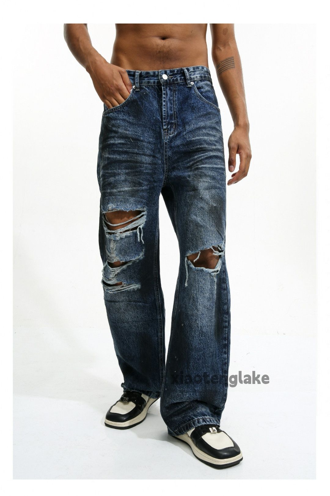 Jean × Vintage washed faded stain hiphop grunge damaged jeans Size US 32 / EU 48 - 9 Thumbnail
