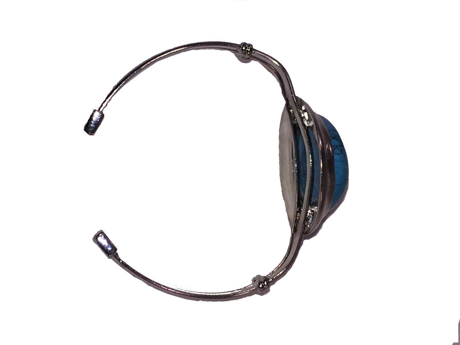 Designer Massive Simulated Turquoise Silver Tone Costume Bracelet Size ONE SIZE - 5 Thumbnail