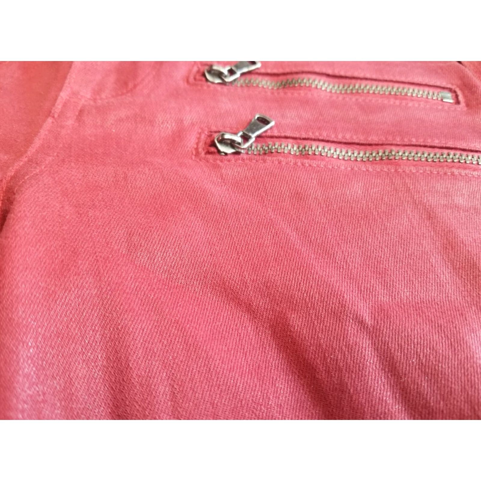 Paige Paige Jeans Women's Regular Slim Size 24 Red Biker 5-Pocket Denim Zip Pockets Stretch Made In USA Size 42" / US 20 - 6 Thumbnail