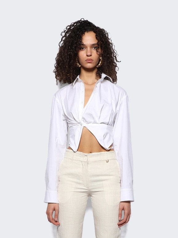 Jacquemus o1mle0824 La Chemise Bahia Courte in White Size XS / US 0-2 / IT 36-38 - 3 Thumbnail