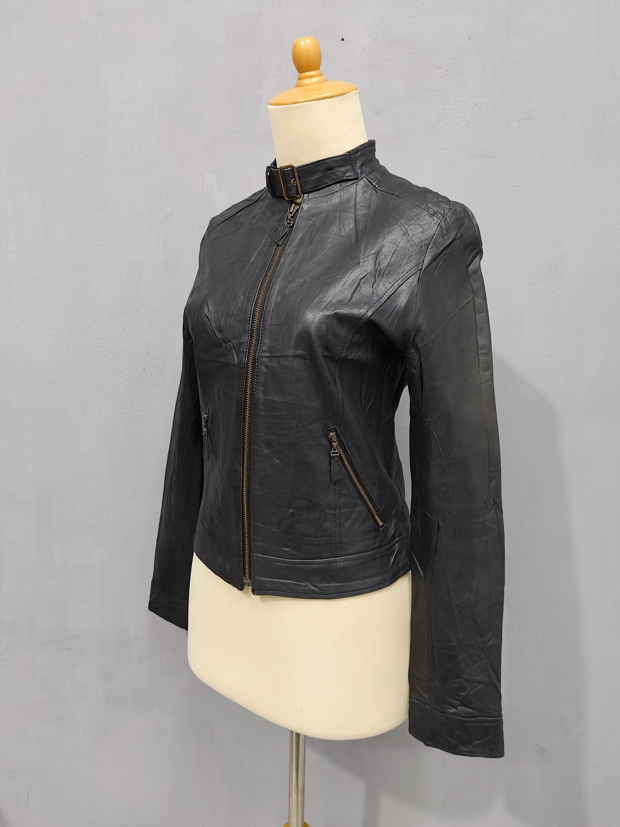 Japanese Brand 00s Carlife- Y2K Minimalist Sheepskin Leather Moto Jacket Size M / US 6-8 / IT 42-44 - 2 Thumbnail