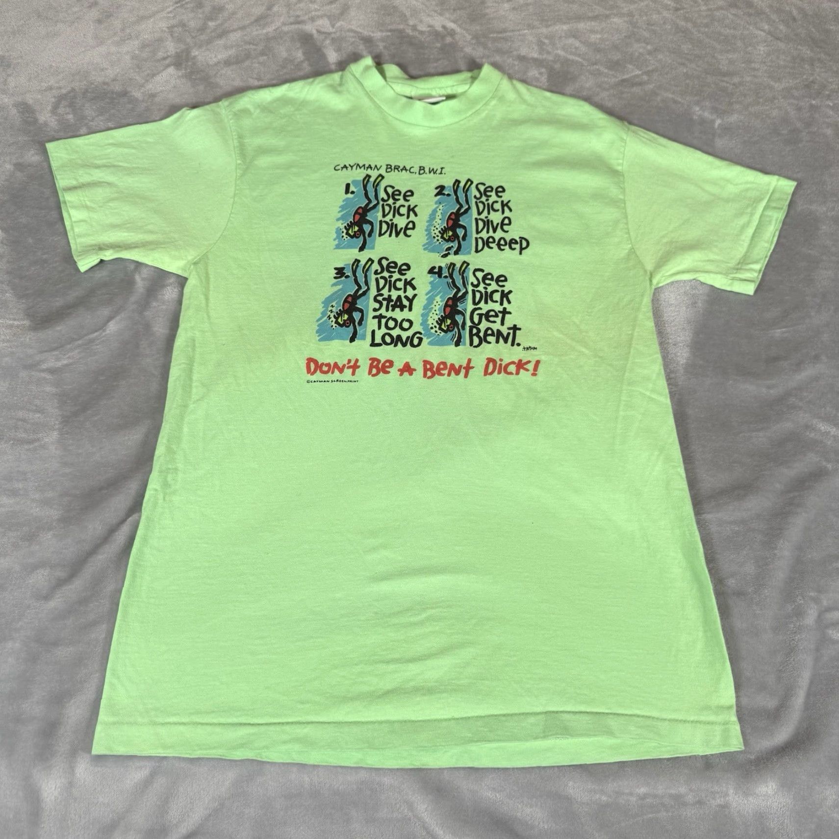 Vintage VINTAGE Funny Graphic Print T-Shirt Cayman Islands Green Adult Medium 90s Mens Size US M / EU 48-50 / 2 - 2 Thumbnail